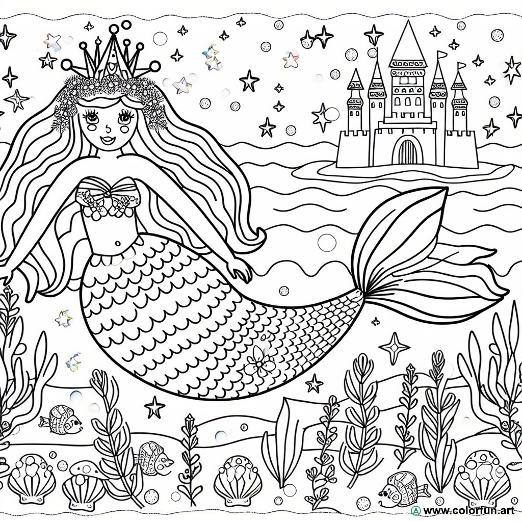 dibujo para colorear princesa sirena