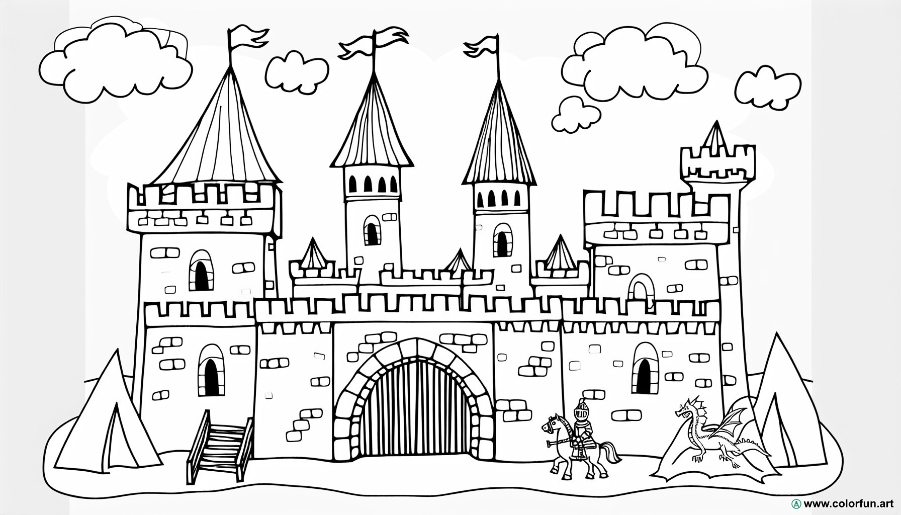 dibujo para colorear castillo fortaleza preescolar