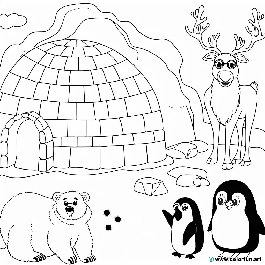 dibujo para colorear animales polares esquimales