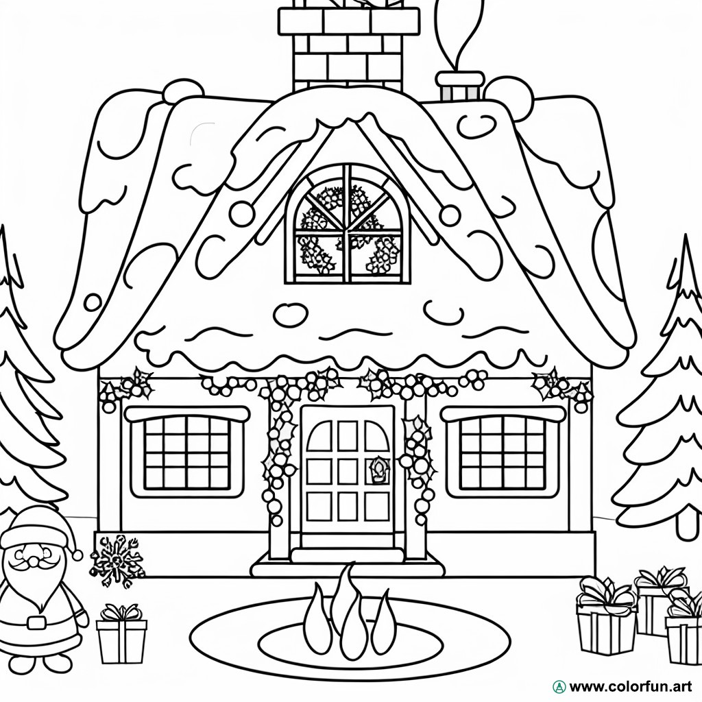 dibujo para colorear casa de Papá Noel