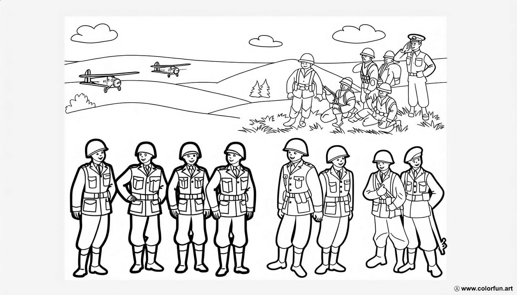 dibujo para colorear militar soldados