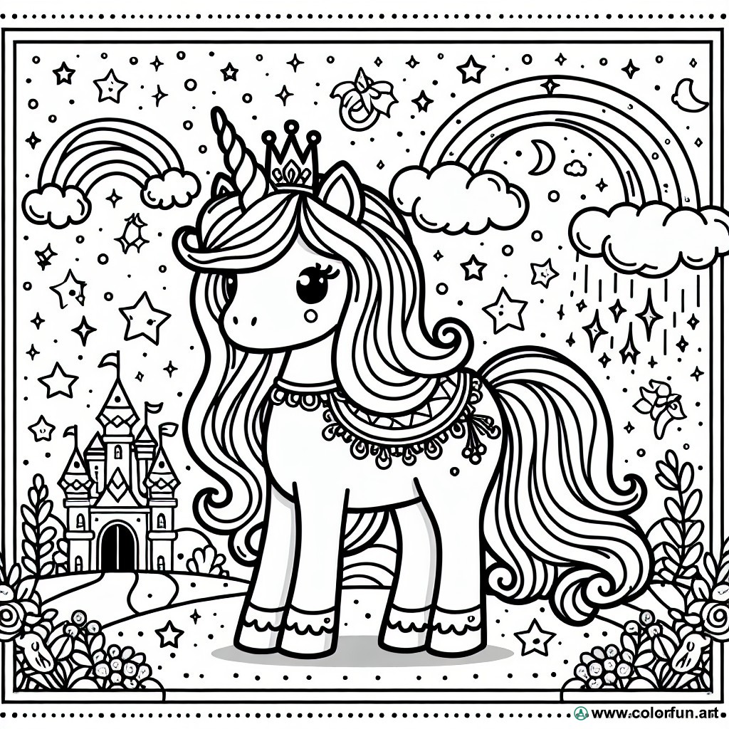 dibujo para colorear princesa unicornio fácil