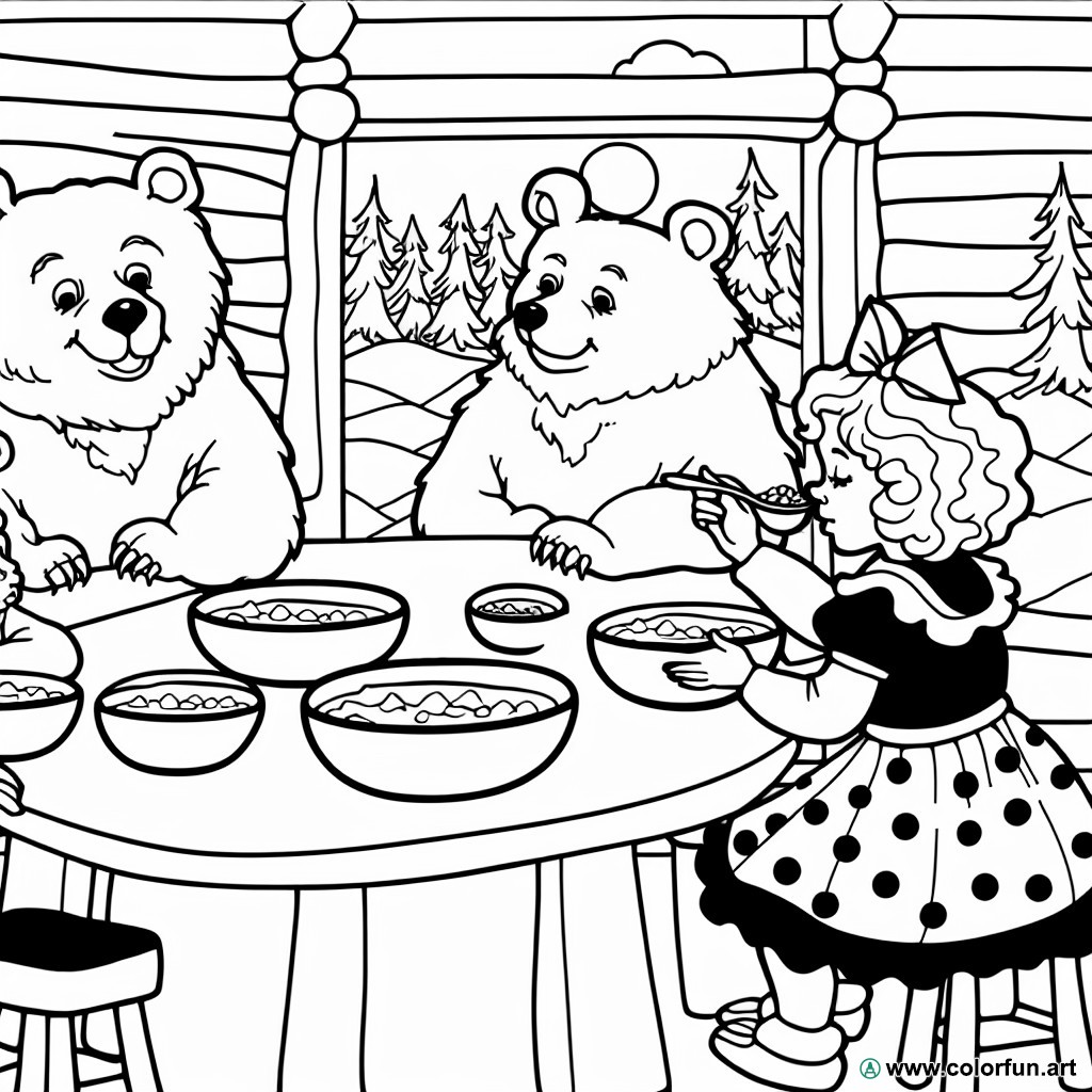 dibujo para colorear Ricitos de Oro y los 3 osos