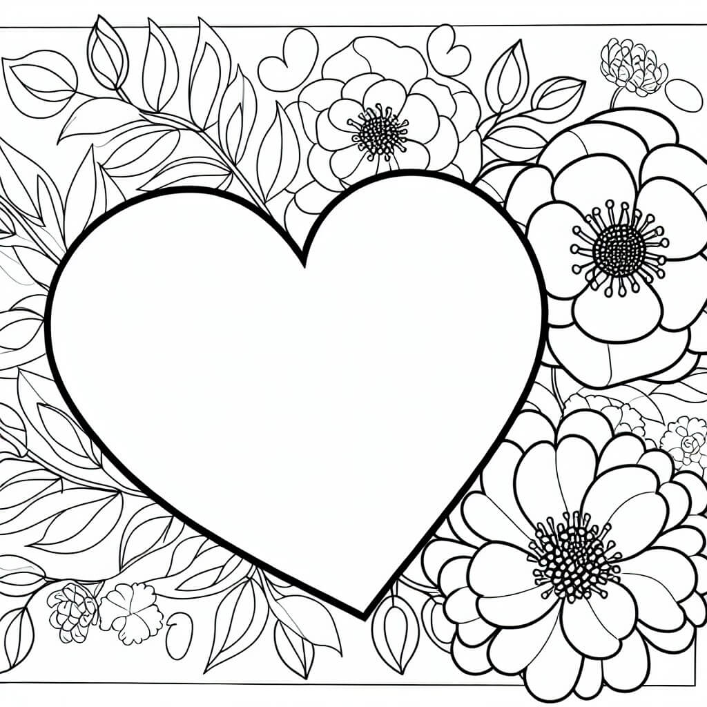 dibujo para colorear corazón flores