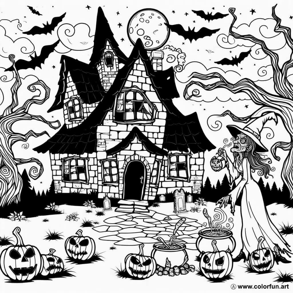dibujo para colorear de Halloween para adultos aterrador