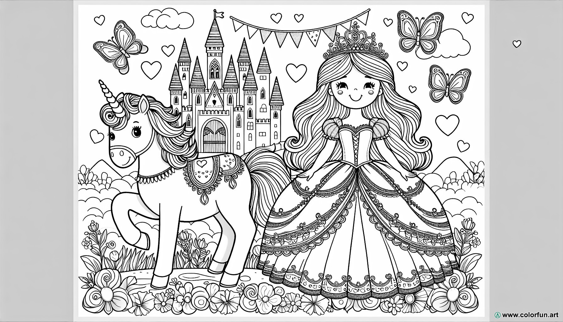 dibujo para colorear príncipe princesa unicornio