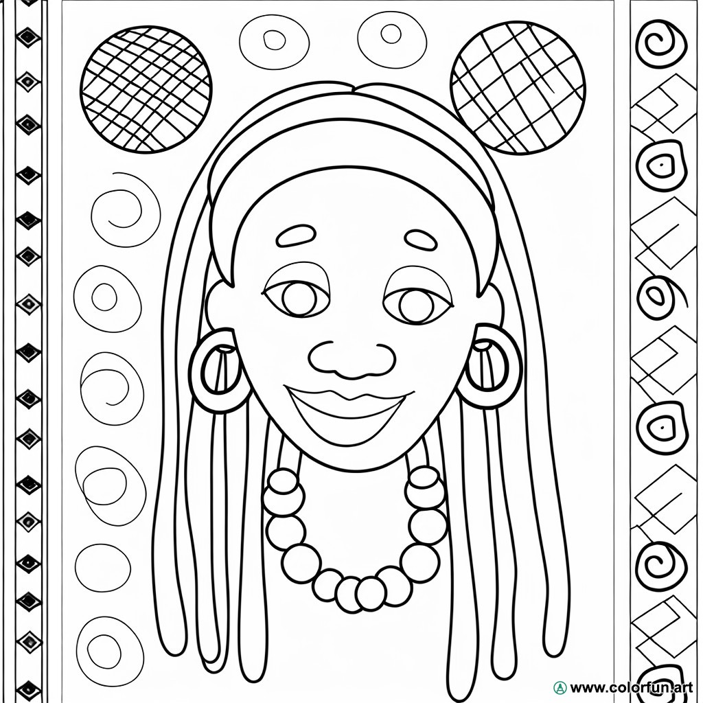 dibujo para colorear rostro de mujer africana