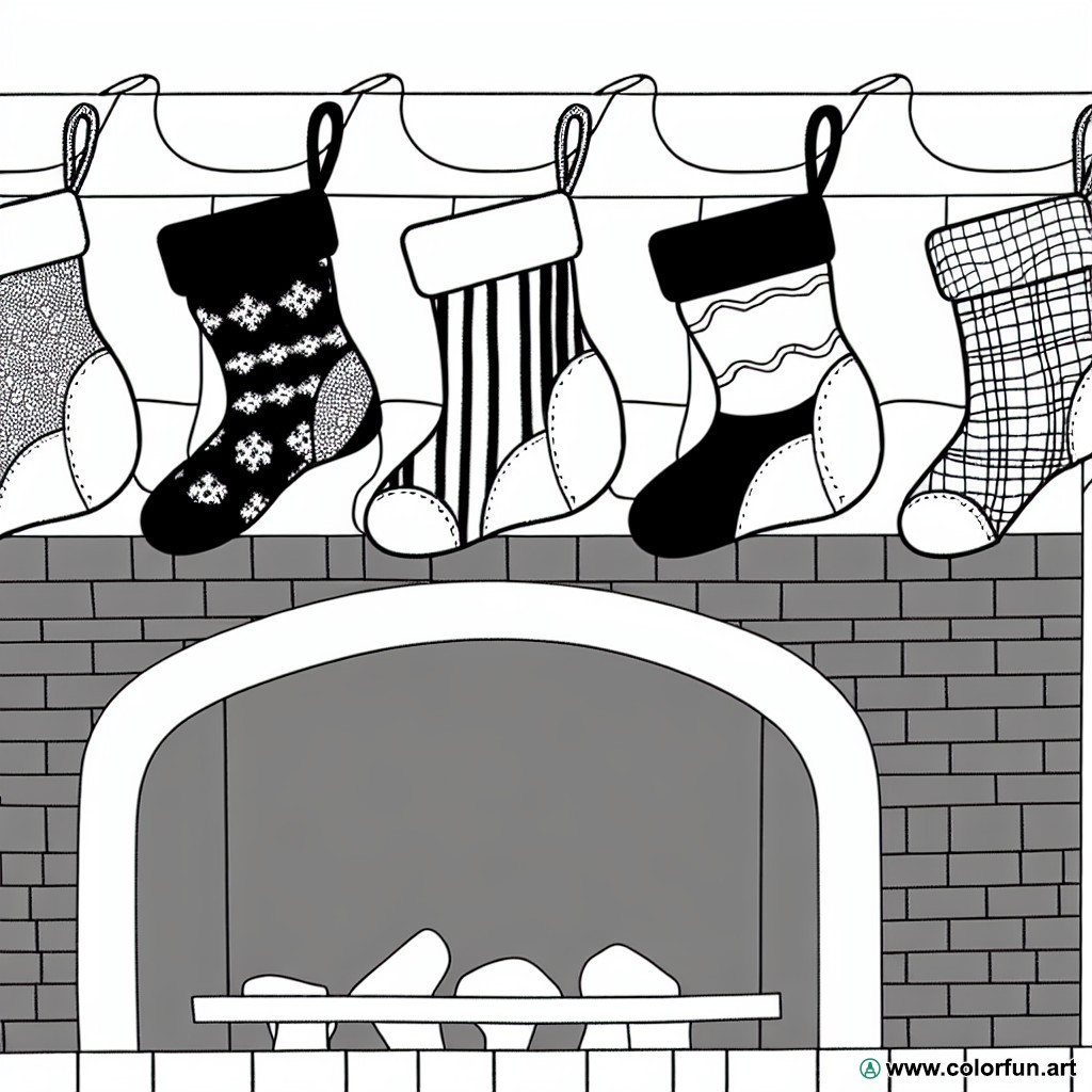 dibujo para colorear calcetines de Navidad vintage