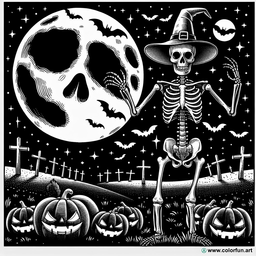 dibujo para colorear halloween esqueleto