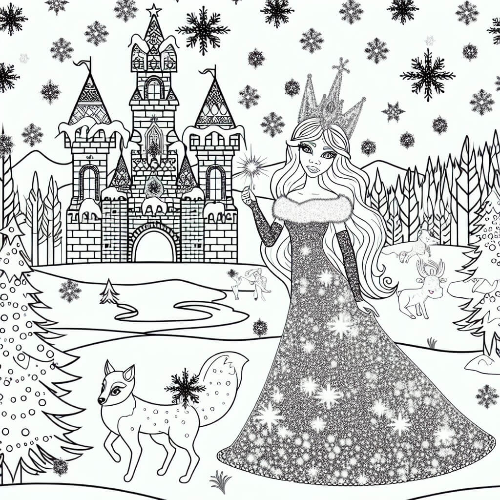 dibujo para colorear reina de las nieves navidad