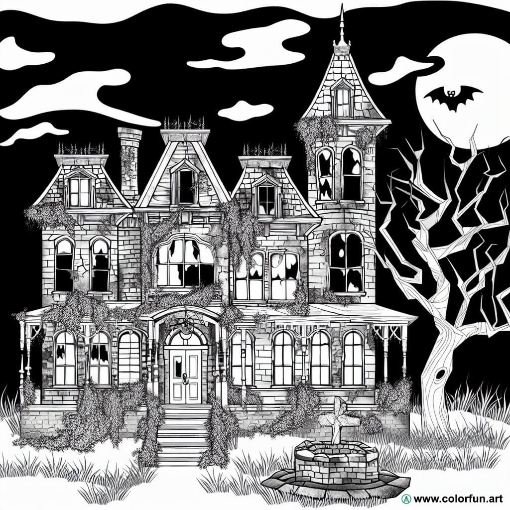 dibujo para colorear halloween casa embrujada