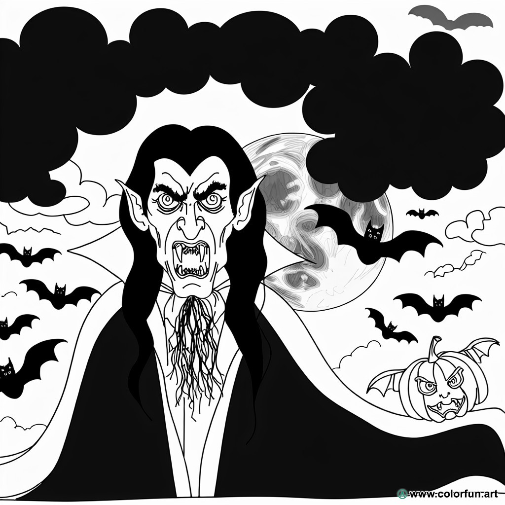 dibujo para colorear vampiro de Halloween aterrador