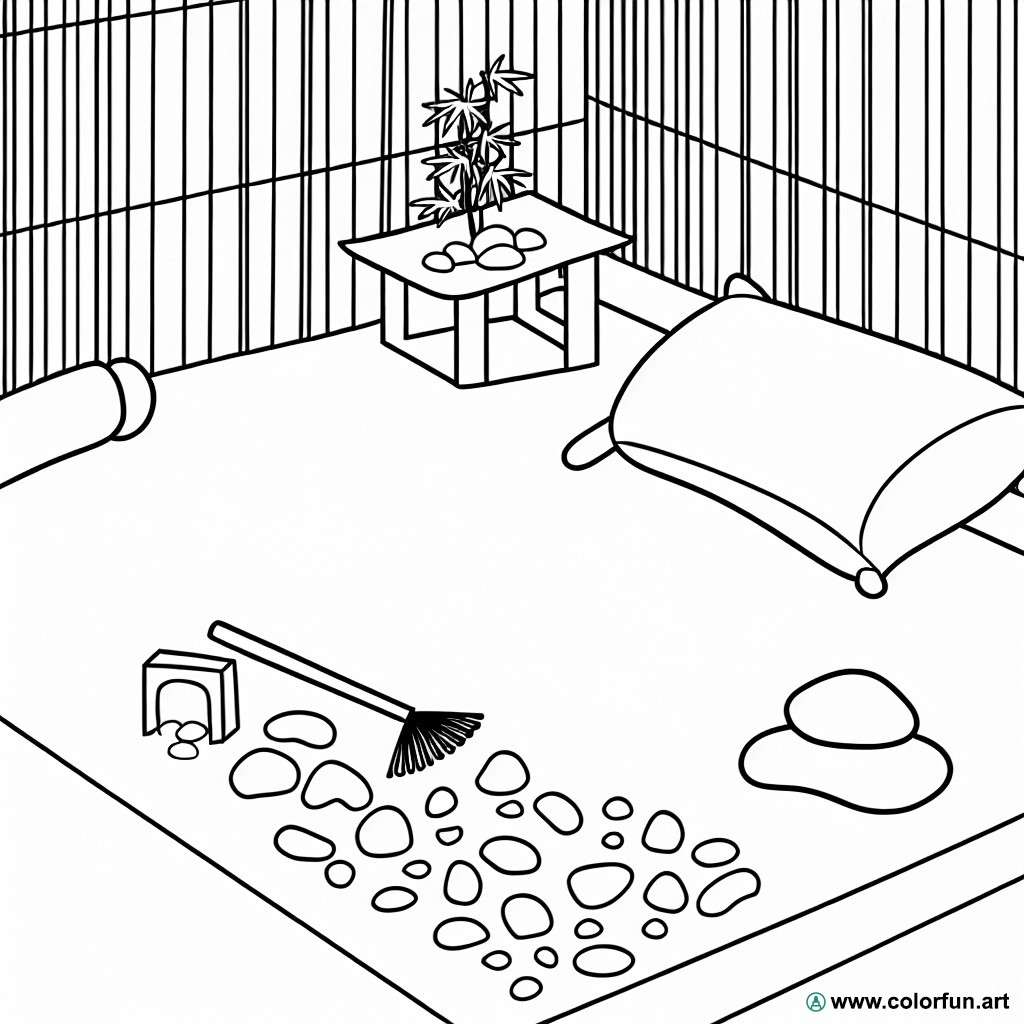 dibujo para colorear habitación zen