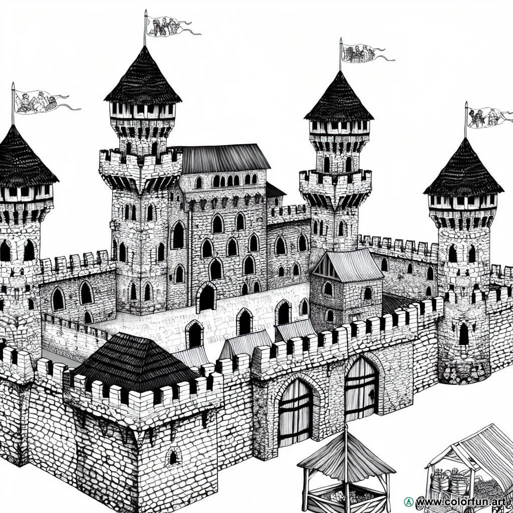 dibujo para colorear castillo fortaleza edad media