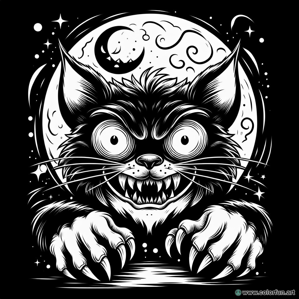 dibujo para colorear de gato de dibujos animados de terror