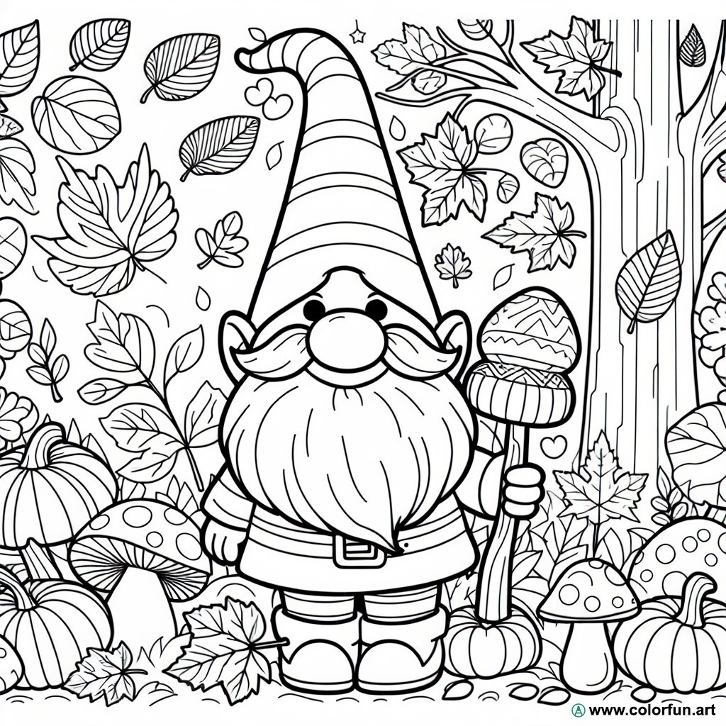 dibujo para colorear gnomo otoño
