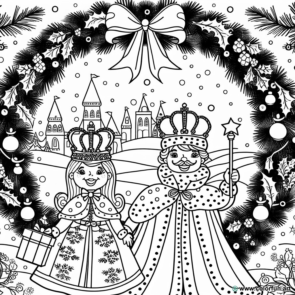 dibujo para colorear corona navideña rey y reina