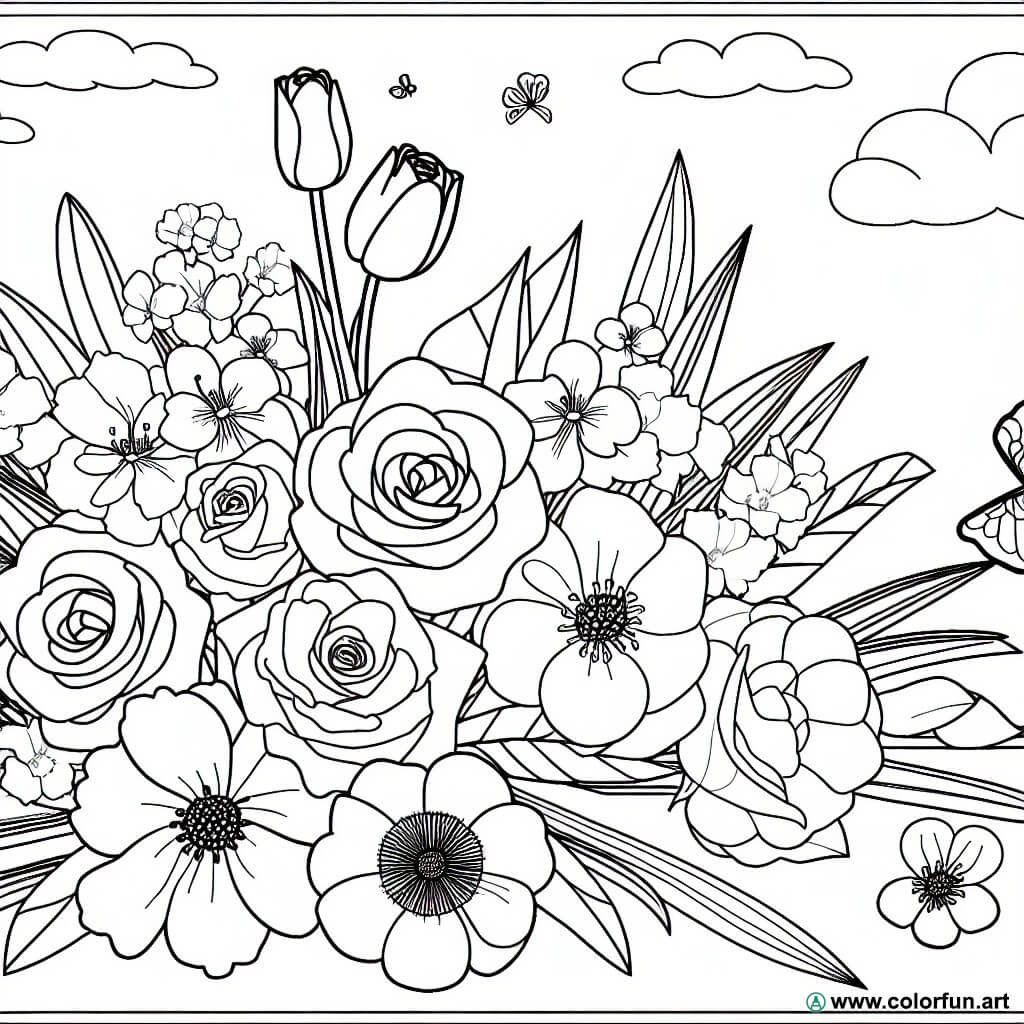 dibujo para colorear flores primavera fácil