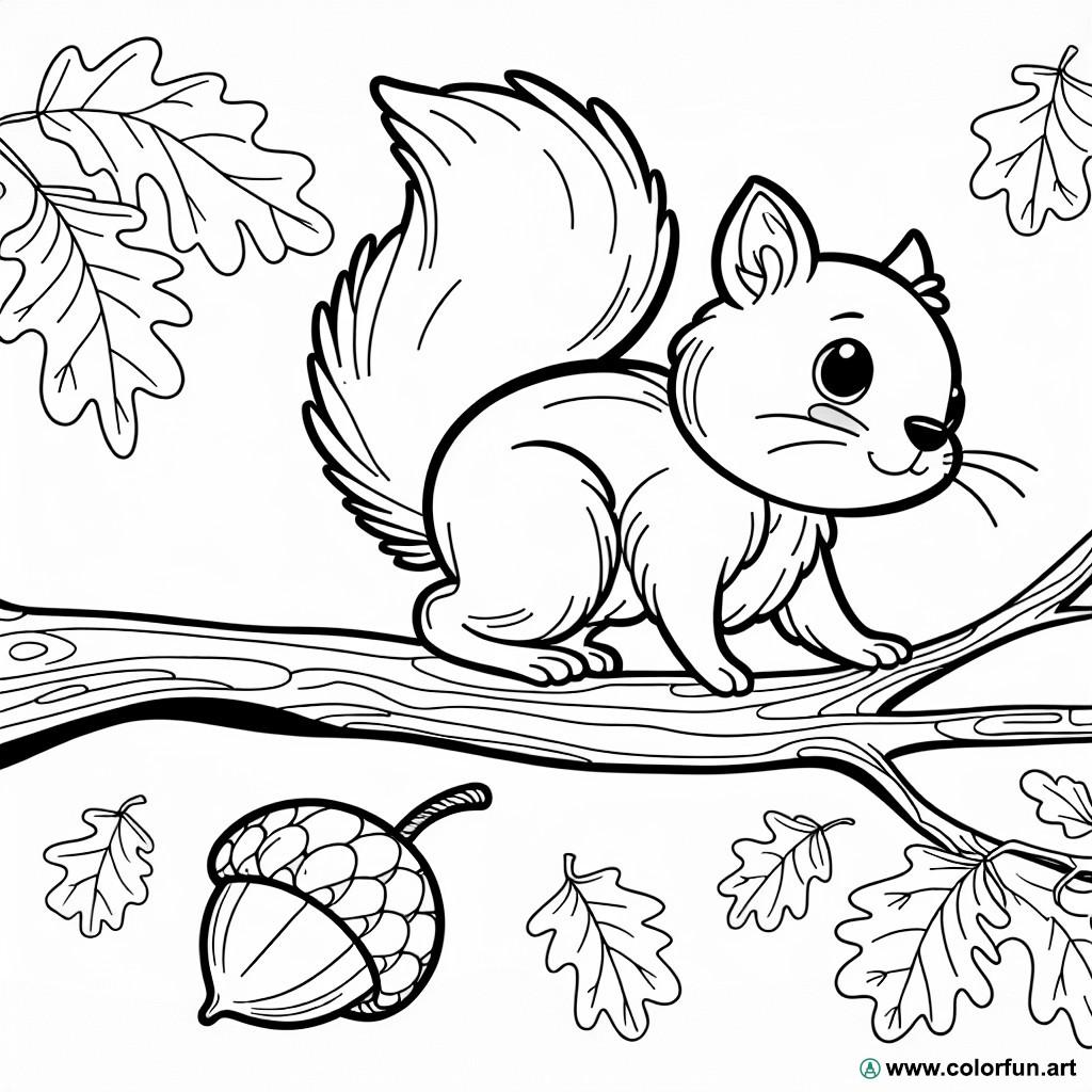 dibujo para colorear otoño ardilla bellota