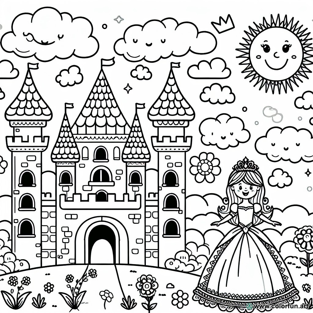 dibujo para colorear castillo con princesa