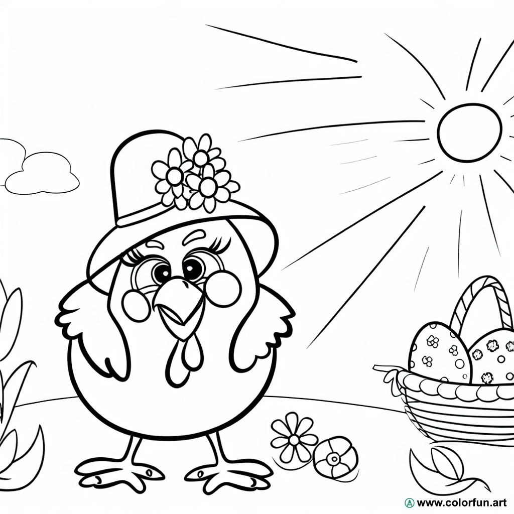 dibujo para colorear de pollito de Pascua gracioso