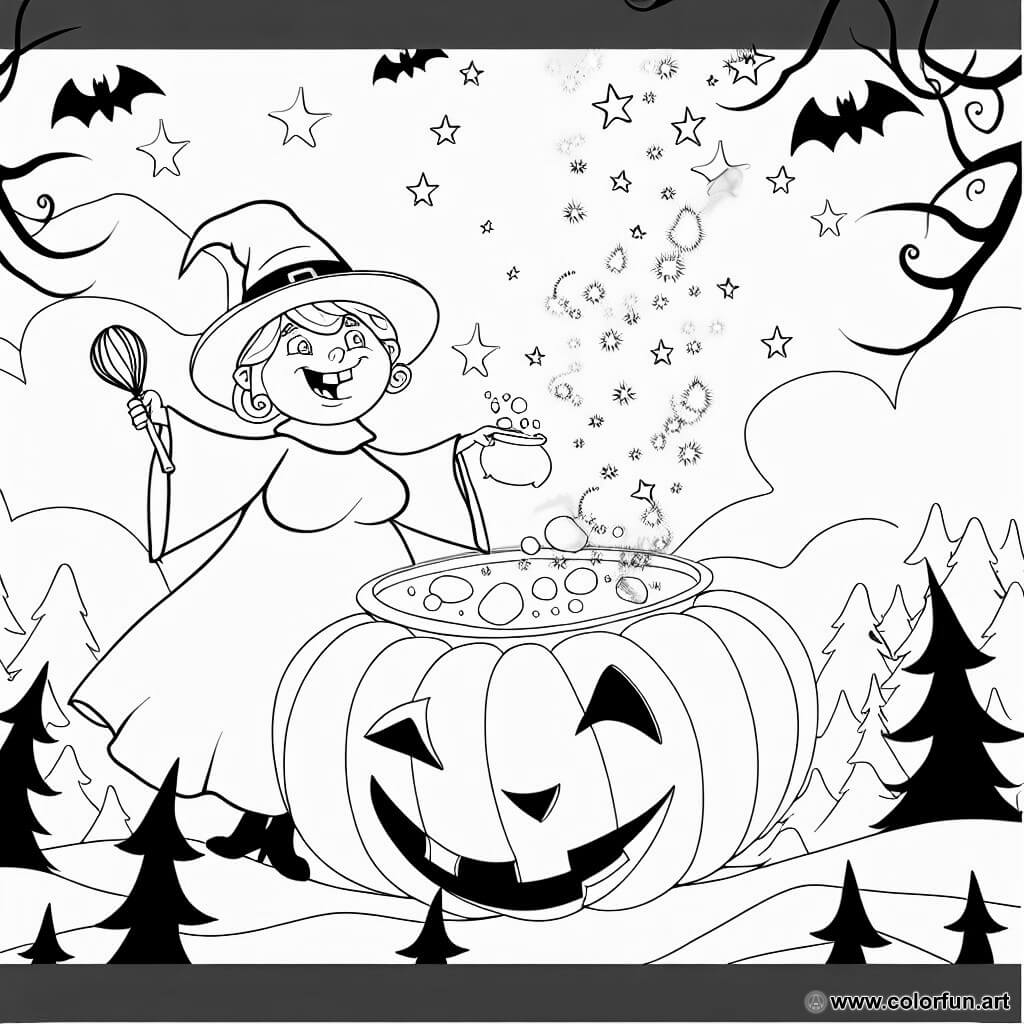 dibujo para colorear magia de Halloween