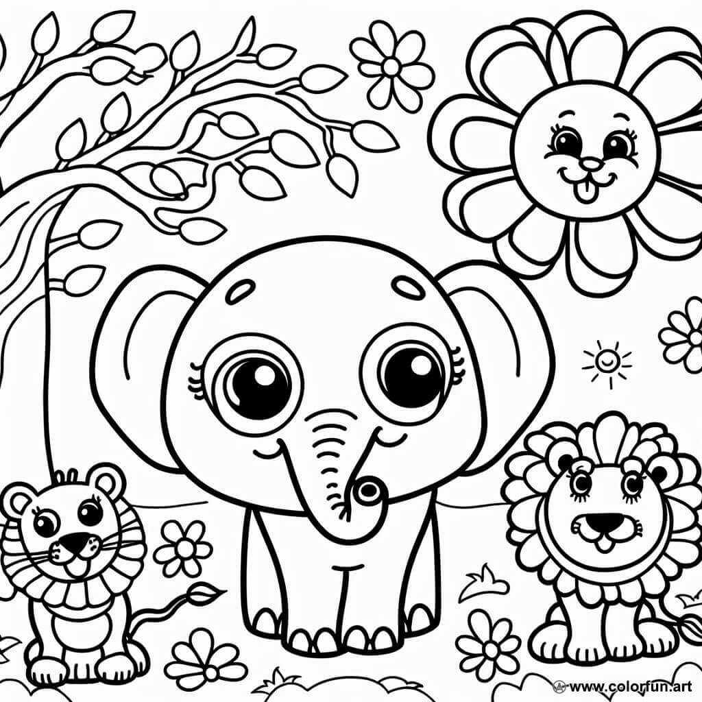 dibujo para colorear animales bebé 1 año