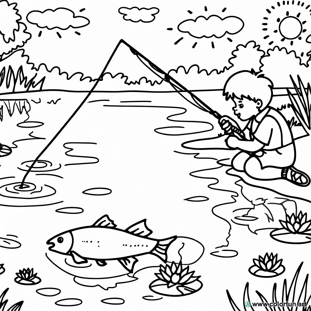 dibujo para colorear de pesca de verano