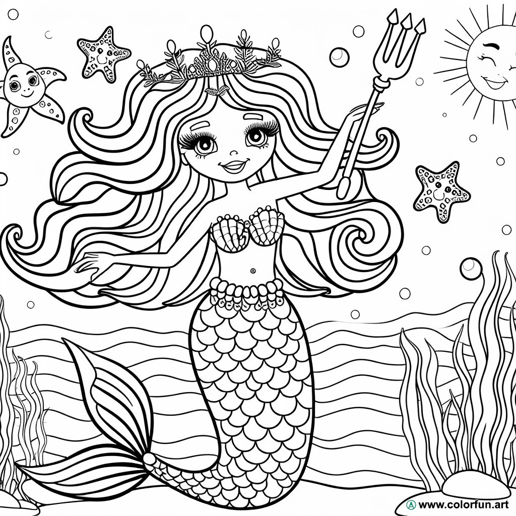 dibujo para colorear princesa sirena ariel