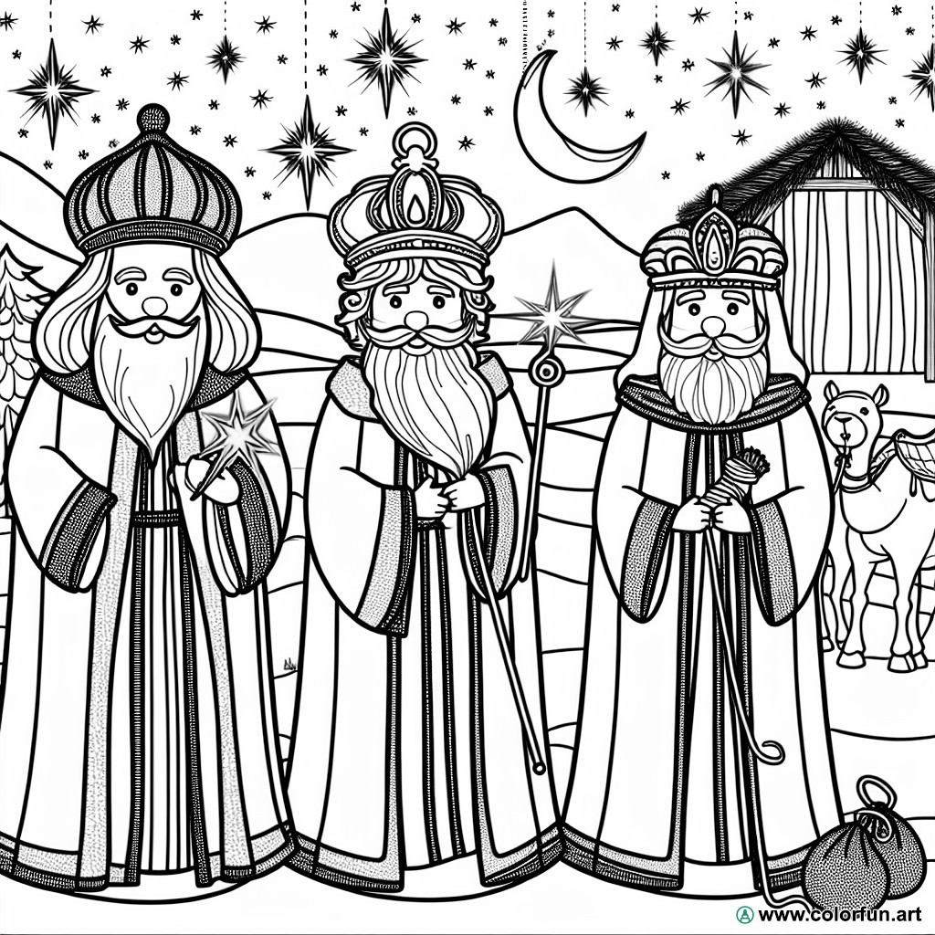 dibujo para colorear reyes magos navidad