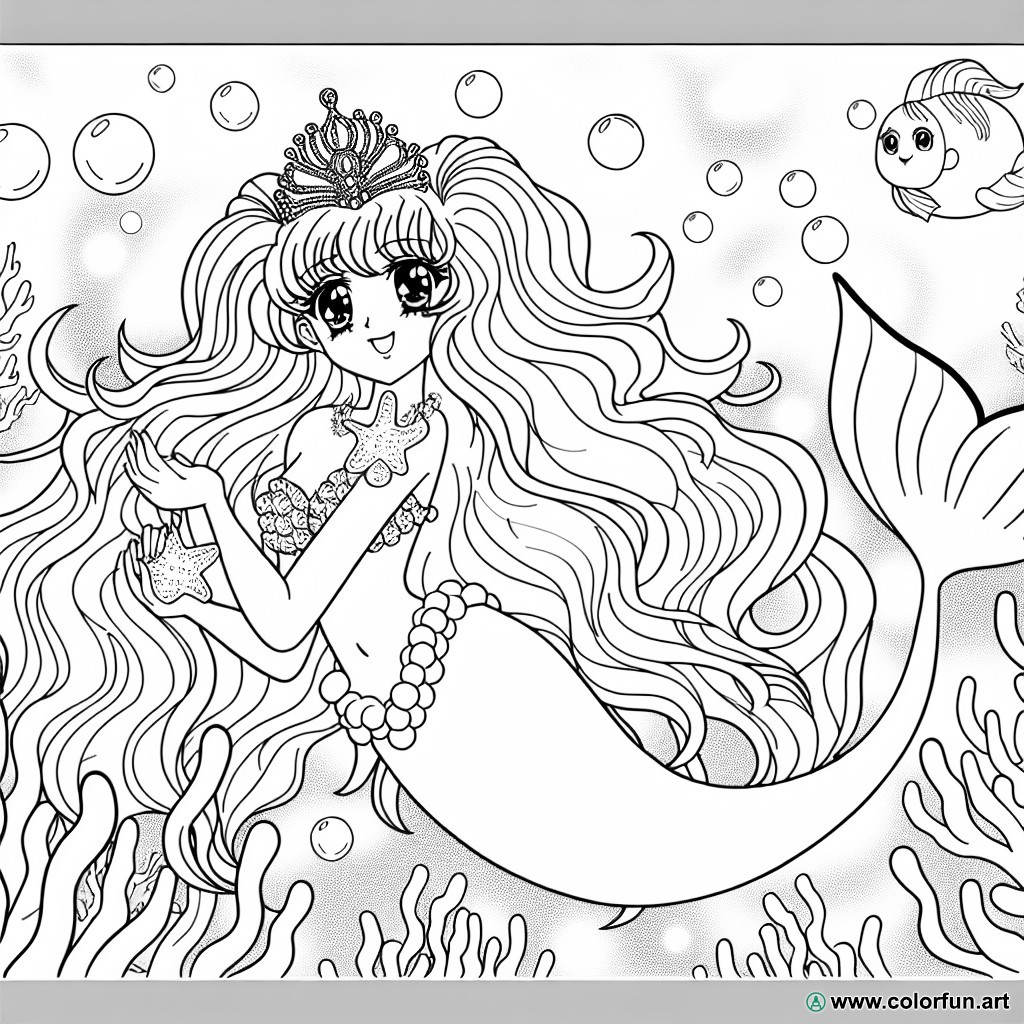 dibujo para colorear princesa sirena manga