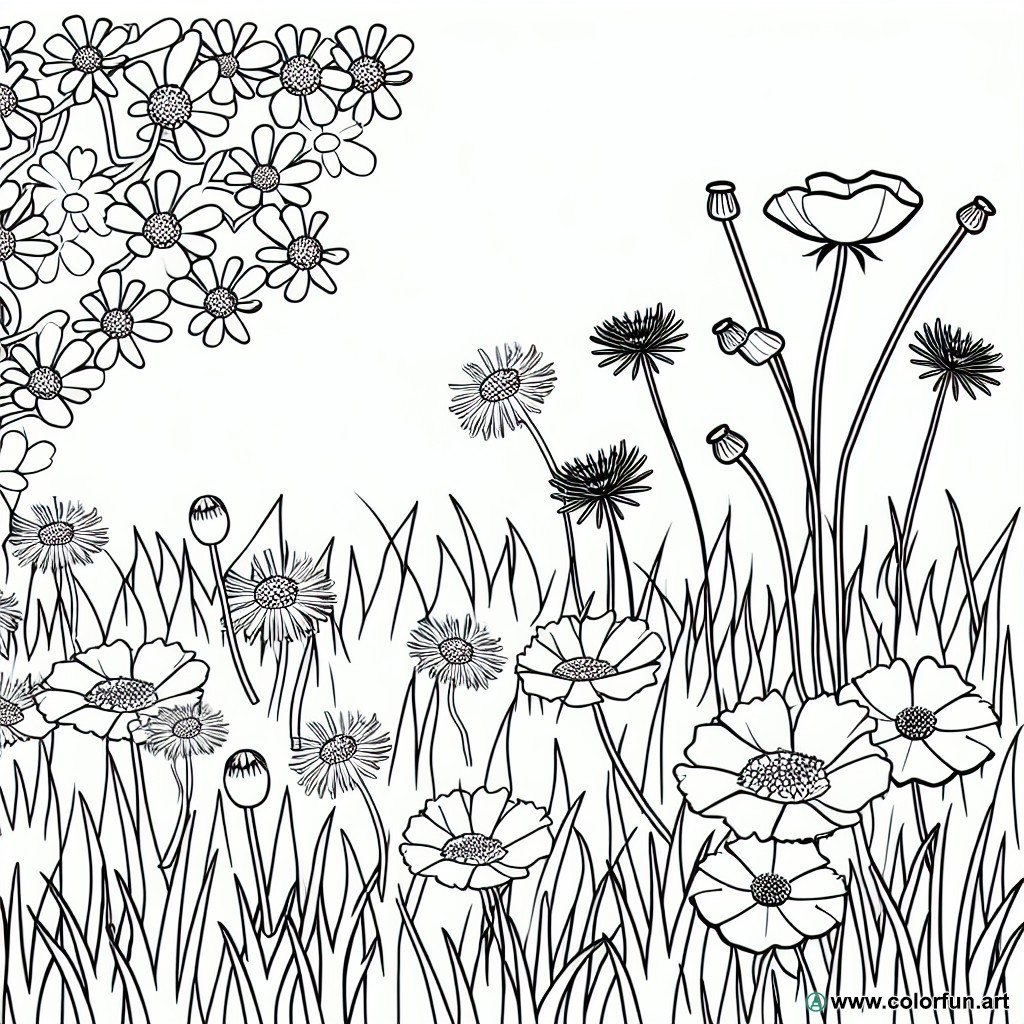 dibujo para colorear flores silvestres primavera