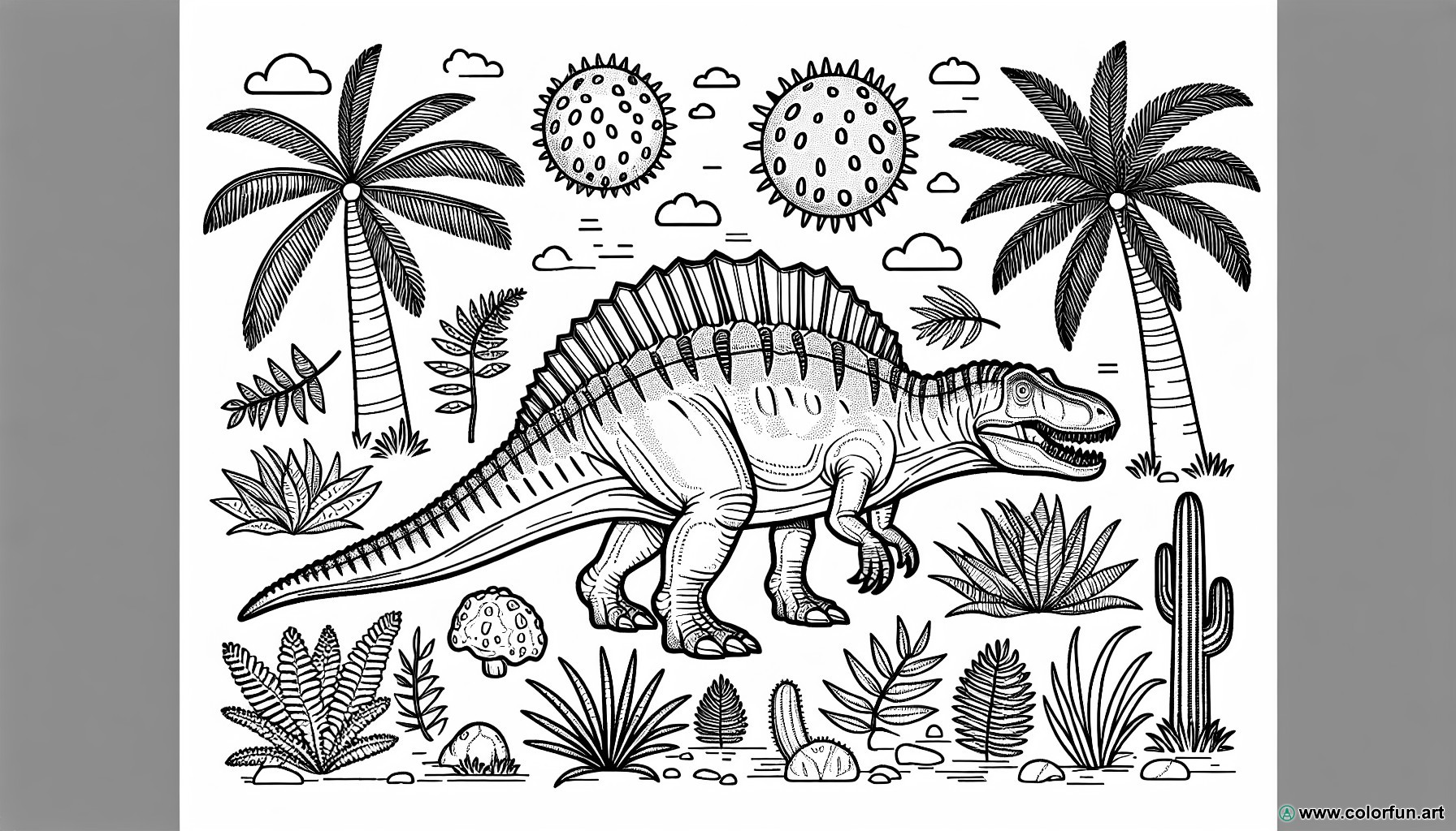 dibujo para colorear de espinosaurio prehistórico