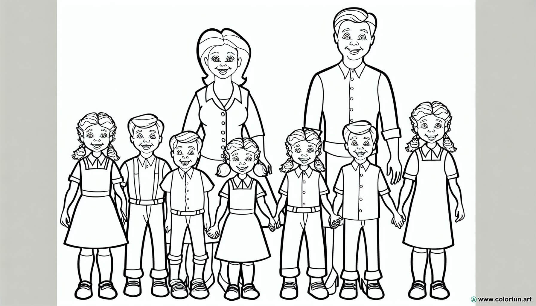 dibujo para colorear familia numerosa