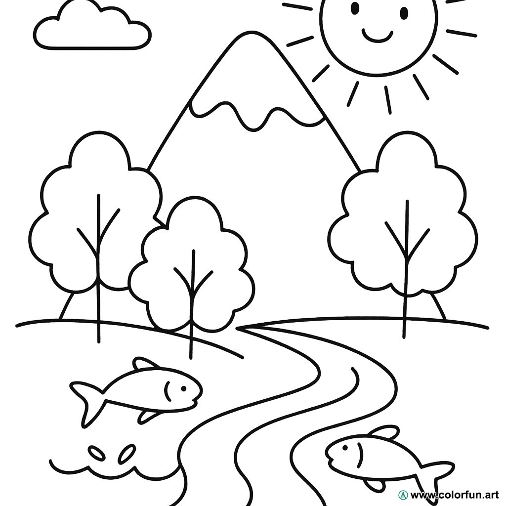 dibujo para colorear montaña paisaje naturaleza