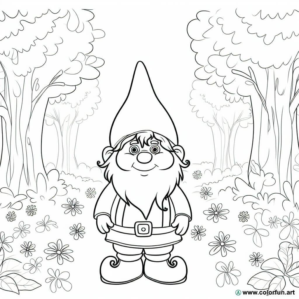 dibujo para colorear duende en el bosque