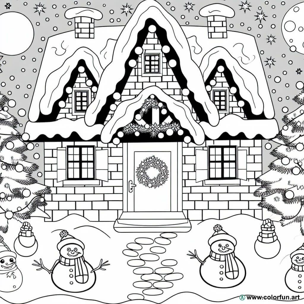 dibujo para colorear casa de navidad