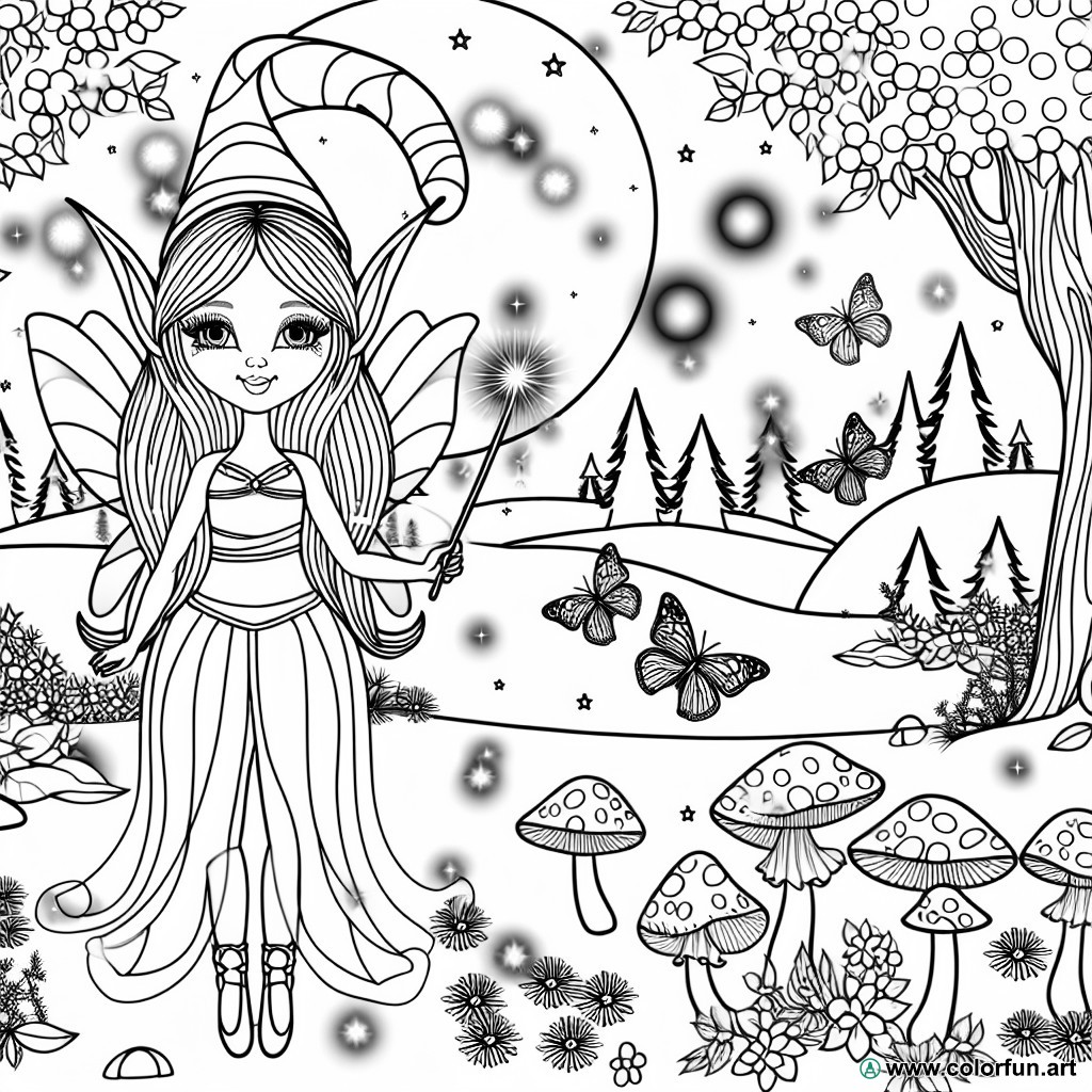 dibujo para colorear elfo bosque encantado