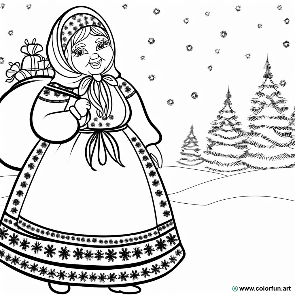 dibujo para colorear mamá Noel tradicional