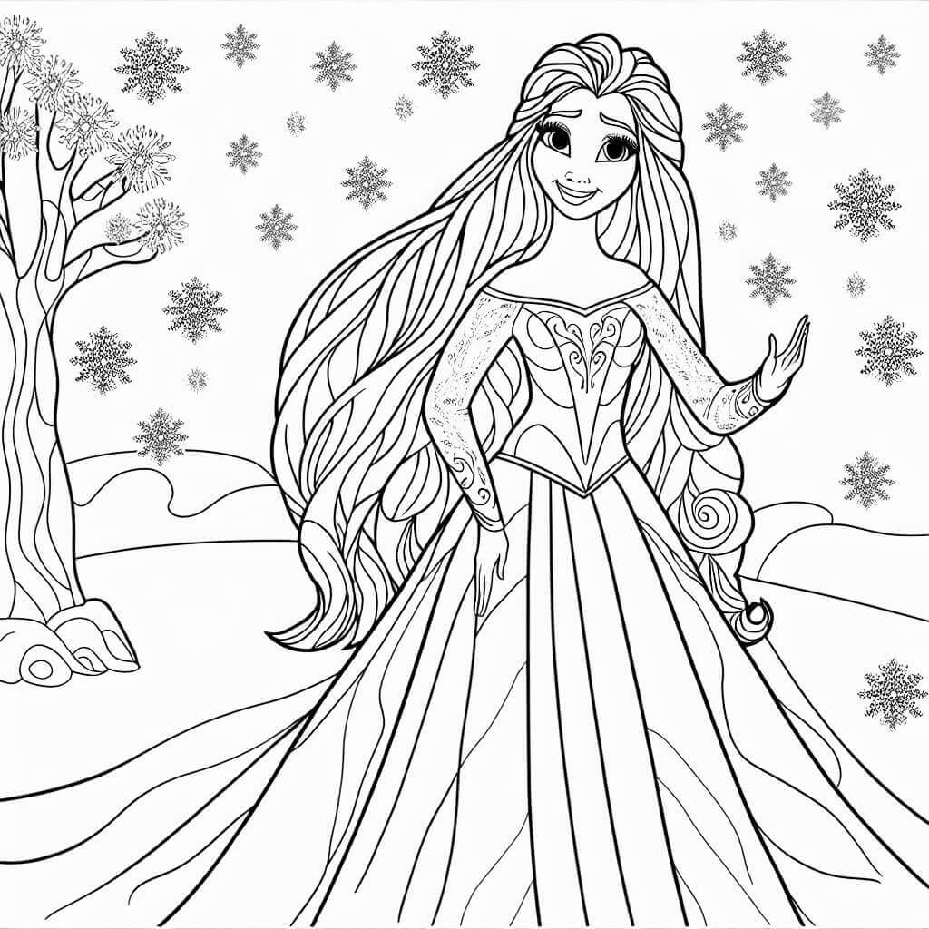 dibujo para colorear reina de las nieves fácil