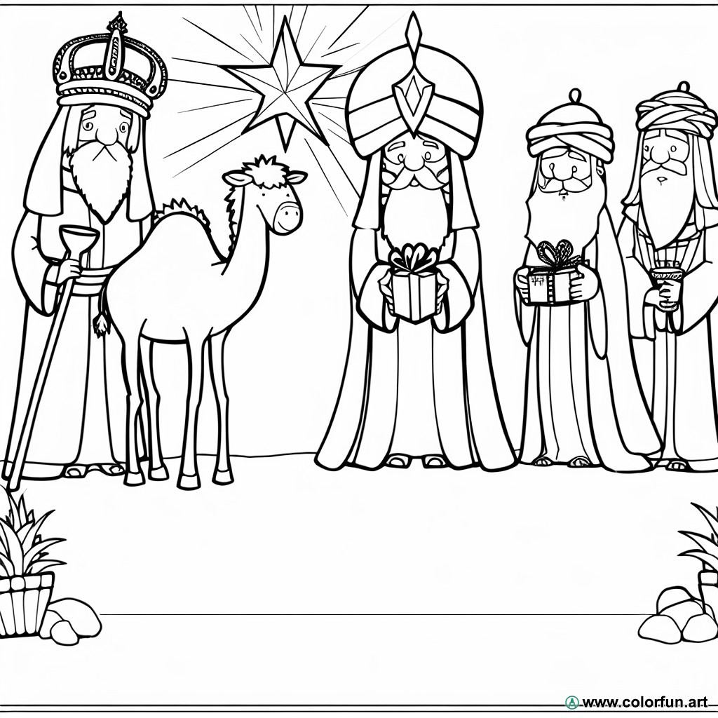 dibujo para colorear de los Reyes Magos para recortar