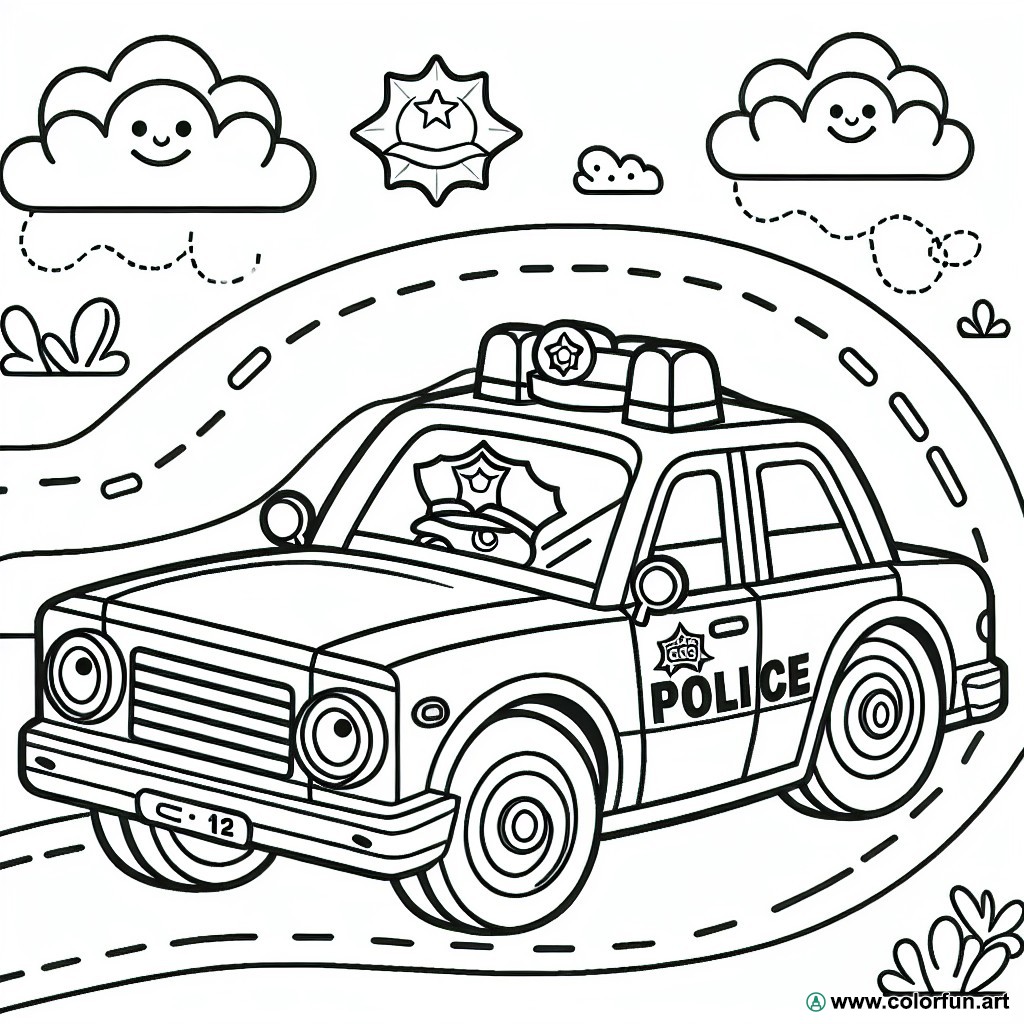 dibujo para colorear coche de policía preescolar