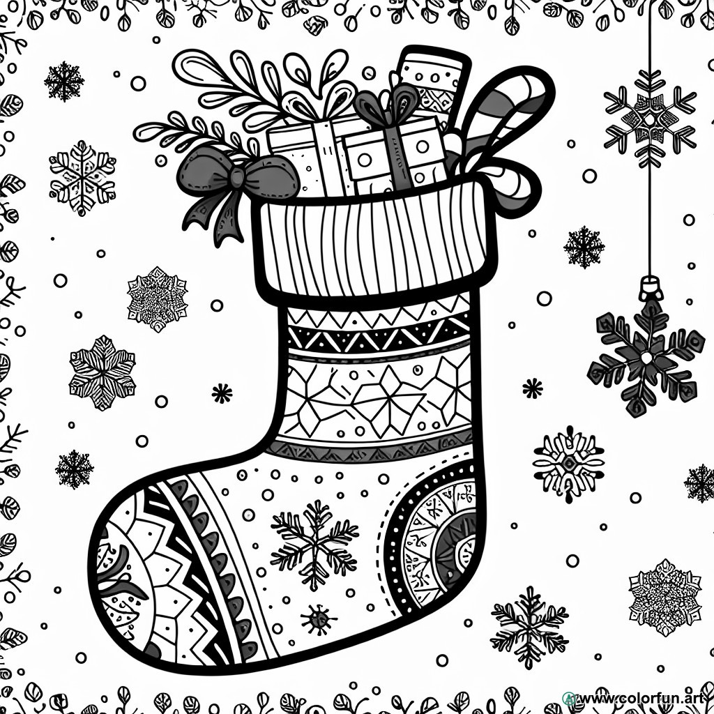 dibujo para colorear calcetín de Navidad