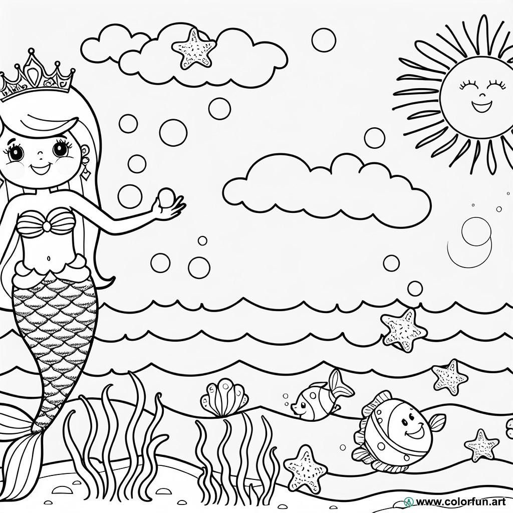 dibujo para colorear princesa pequeña sirena