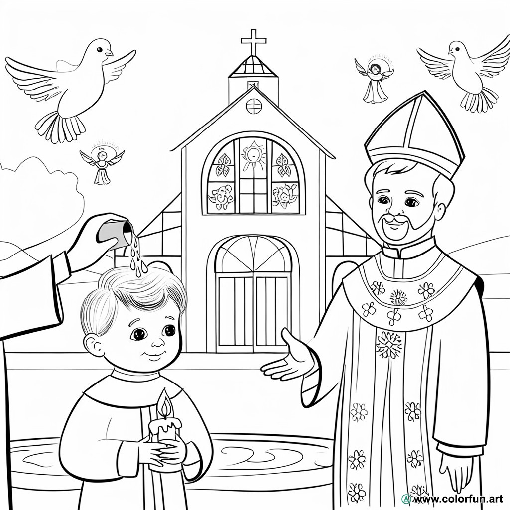 dibujo para colorear religioso bautismo