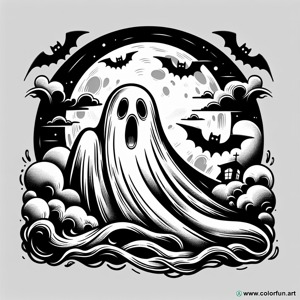 dibujo para colorear halloween fantasma que da miedo
