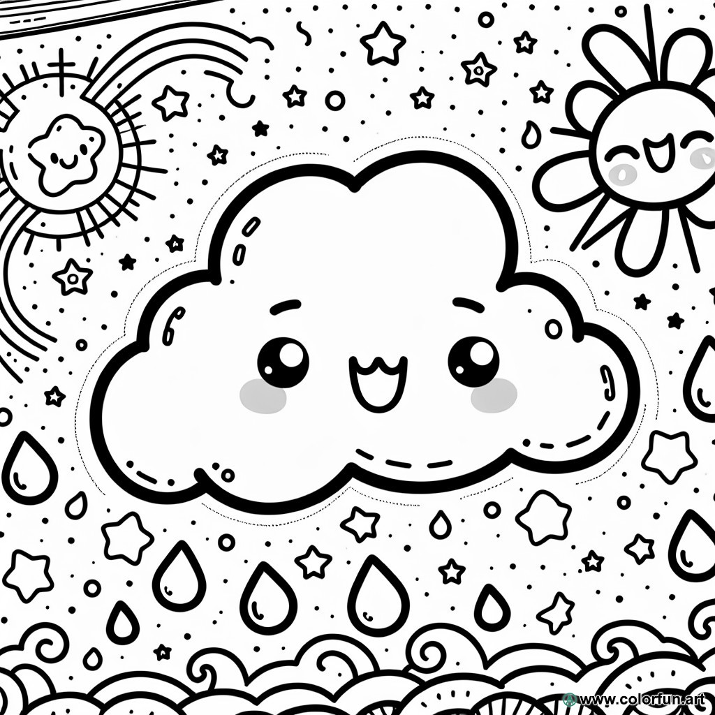 dibujo para colorear nube kawaii