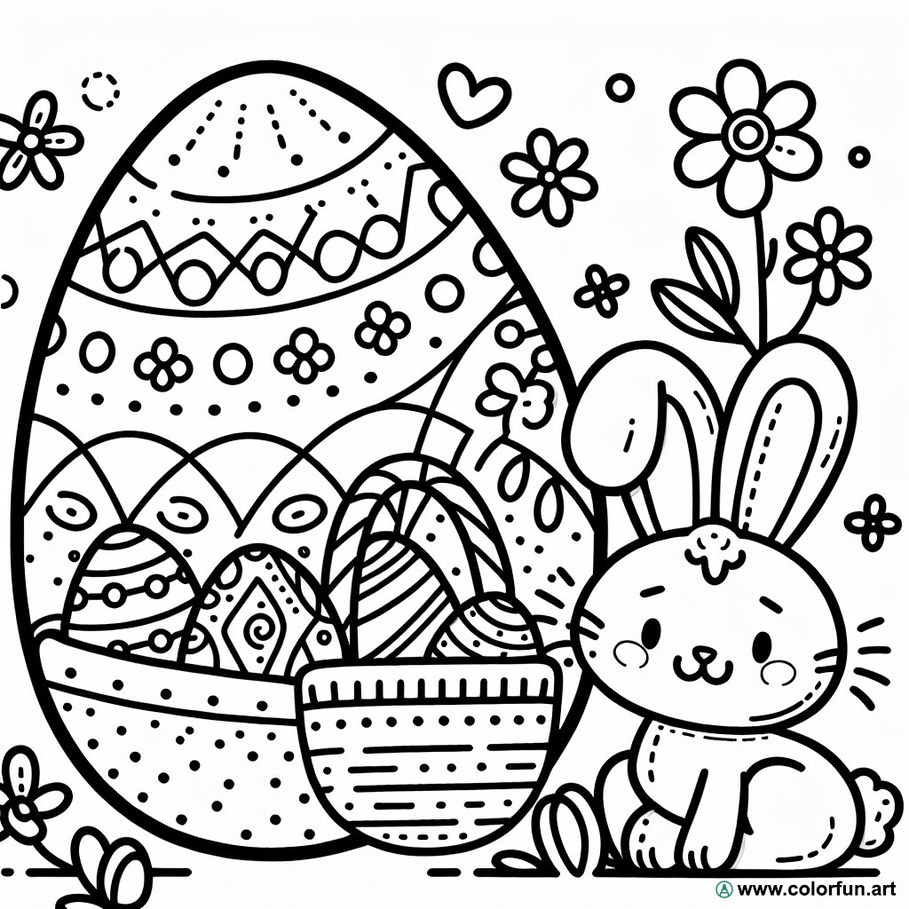 dibujo para colorear huevos de Pascua conejo