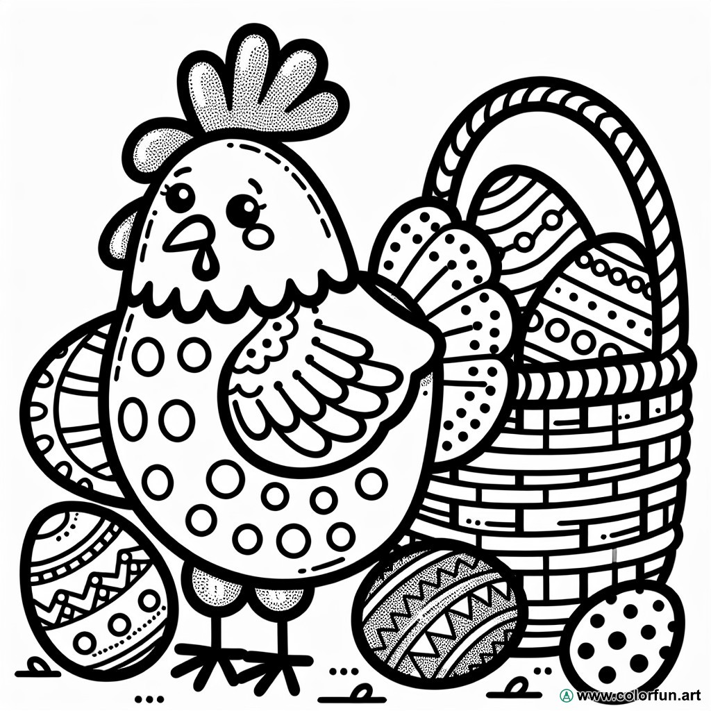 dibujo para colorear gallina de Pascua preescolar