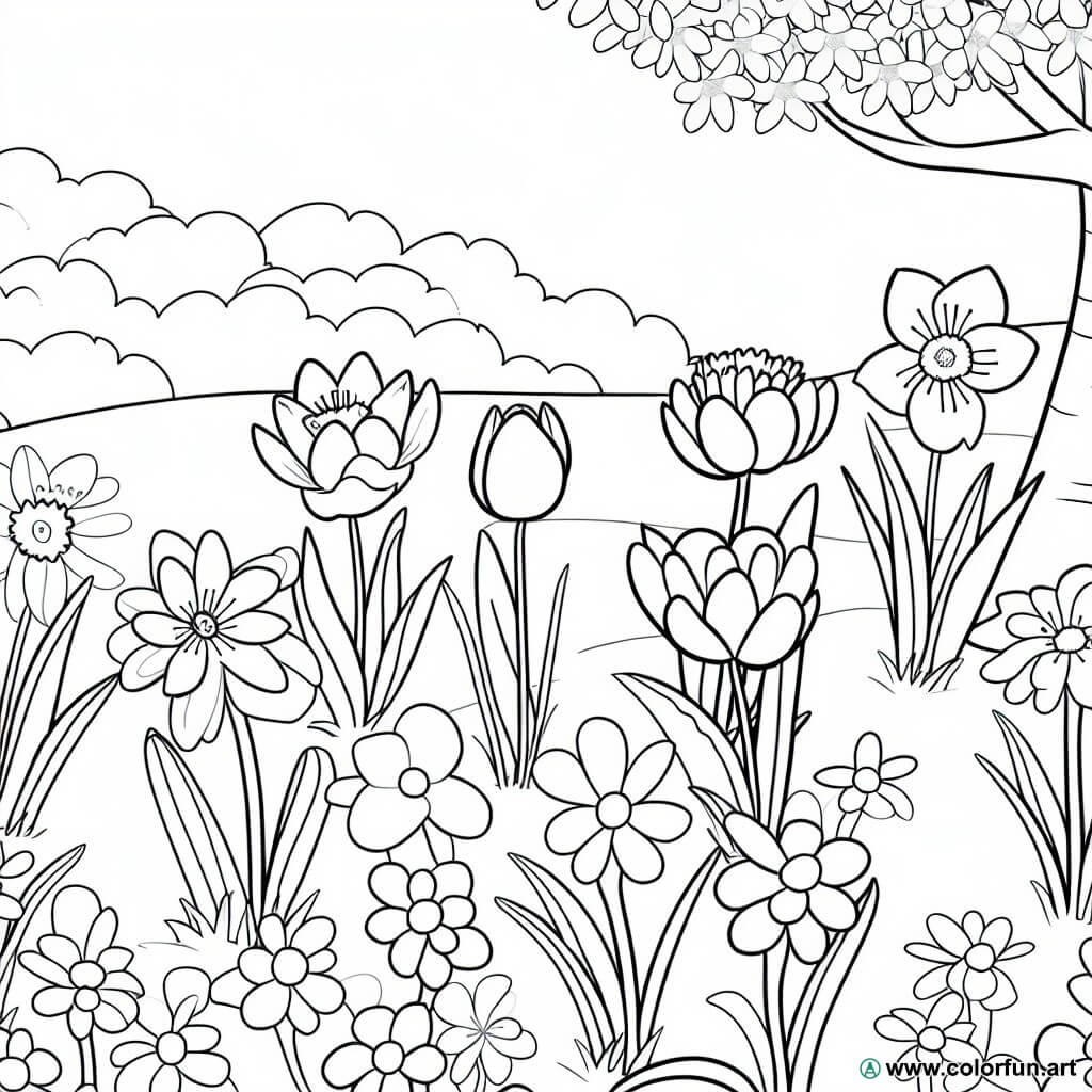 dibujo para colorear flores primavera naturaleza